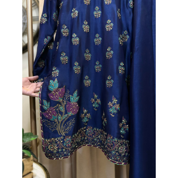 deep-blue-pure-sheesha-silk-blockprint-hand-embellished-dhaka-pajama-silhouettebysl-formal-wear-daaman Sapphire Bloom