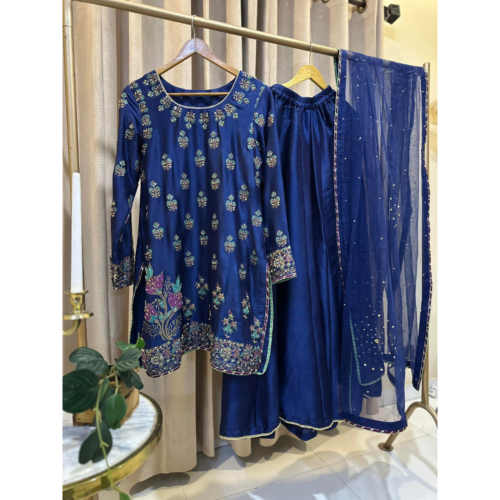 deep-blue-pure-sheesha-silk-blockprint-hand-embellished-dhaka-pajama-silhouettebysl-formal-wear-main (1) Deep Blue luxury Formal Set