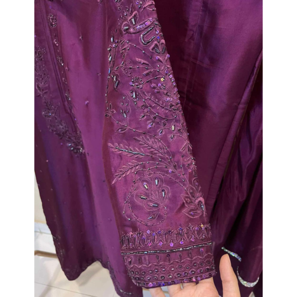 deeppurple-hand-embellished-embroidered-pure-silk-eid-collection-formalwear-silhouettebysl-sleeves Velour Plum