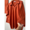 frayed-sleeves-frayed-hem-premium-self-cotton-rust-cotton-coord-silhouettebysl-hem Frayed sleeve and hem detail on rust textured cotton shirt