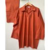 frayed-sleeves-frayed-hem-premium-self-cotton-rust-cotton-coord-silhouettebysl-main Rust textured cotton co-ord set with frayed hem and collar neckline